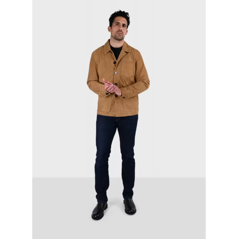 Men OAKWOOD Simple Jackets*Riccardo Tan - Genuine Goat Suede Leather Jacket With Shirt Collar