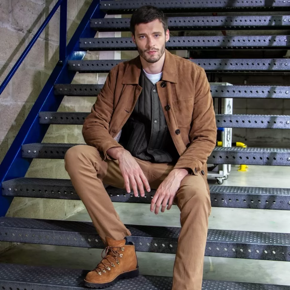Men OAKWOOD Simple Jackets*Richard Cognac - Mid-Long Genuine Goat Suede Leather Jacket