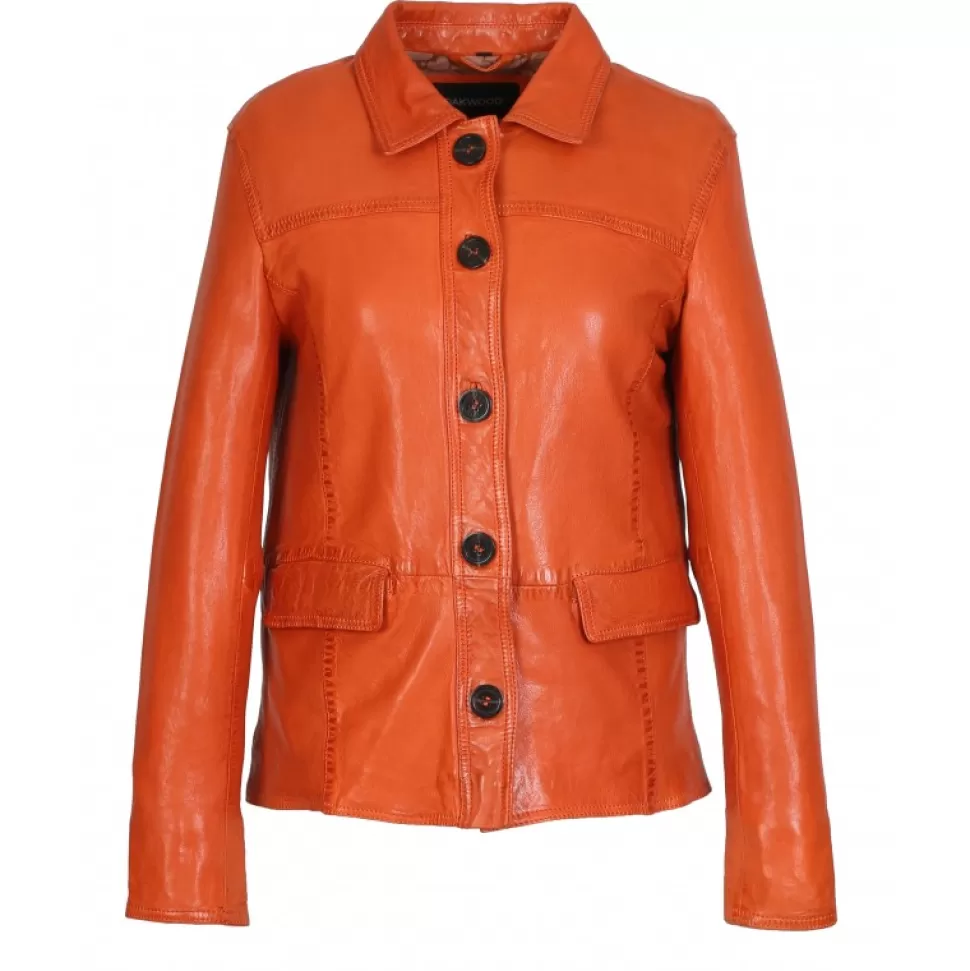Women OAKWOOD Jackets*Romana Orange - Genuine Sheep Leather Jacket With Washed Effect