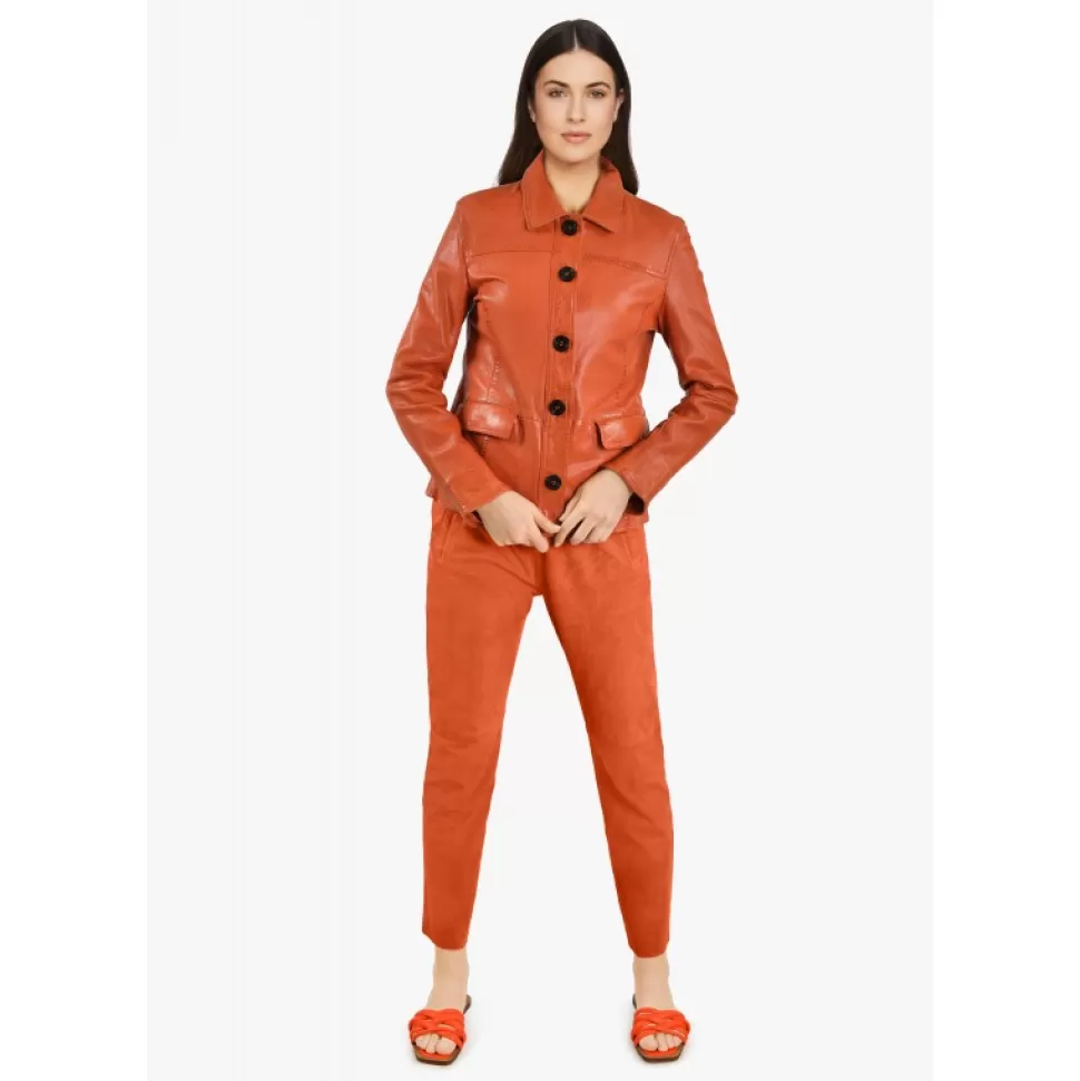 Women OAKWOOD Jackets*Romana Orange - Genuine Sheep Leather Jacket With Washed Effect