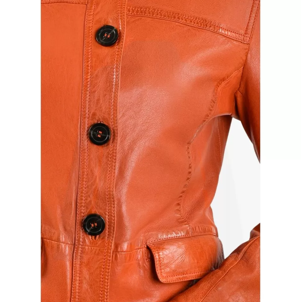 Women OAKWOOD Jackets*Romana Orange - Genuine Sheep Leather Jacket With Washed Effect