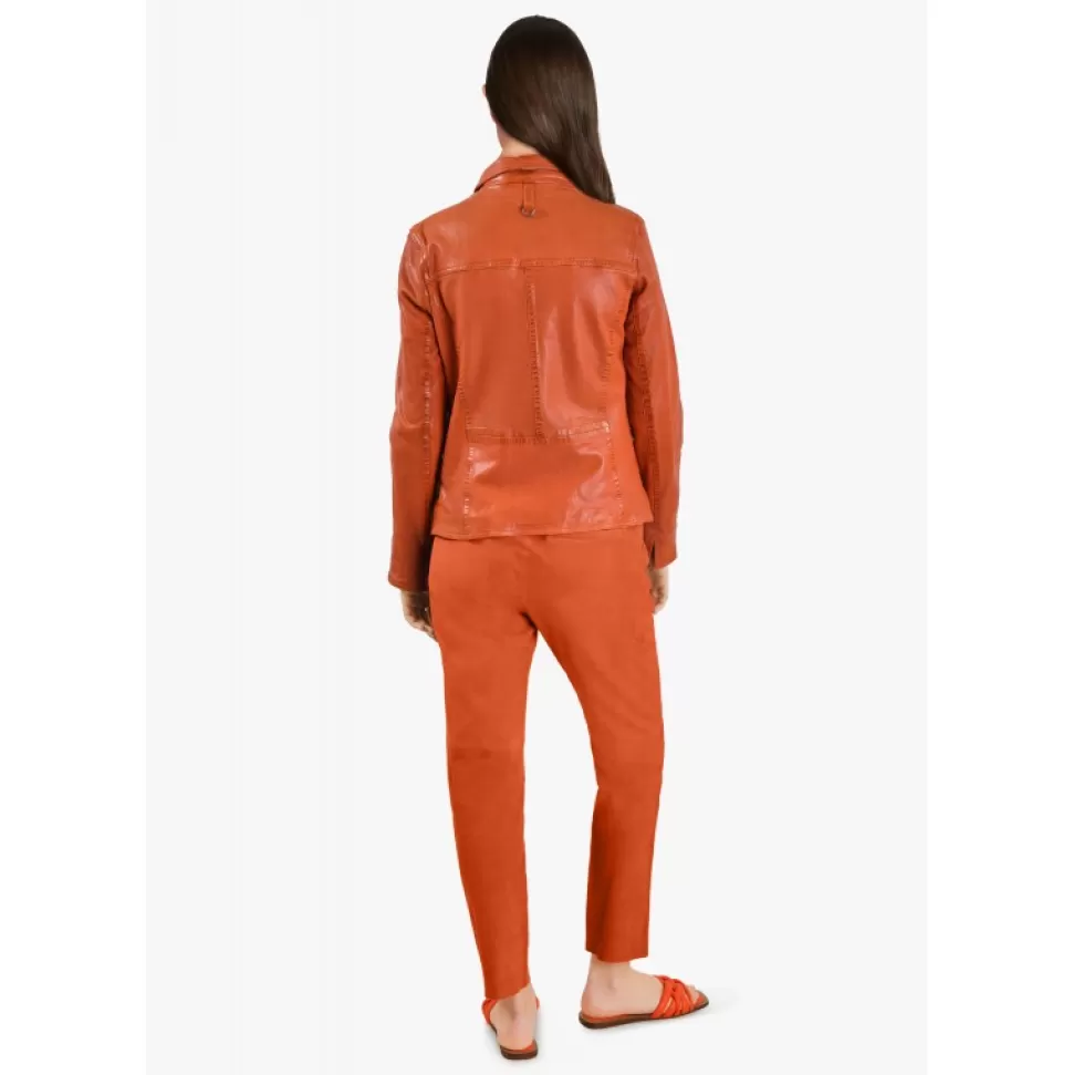 Women OAKWOOD Jackets*Romana Orange - Genuine Sheep Leather Jacket With Washed Effect