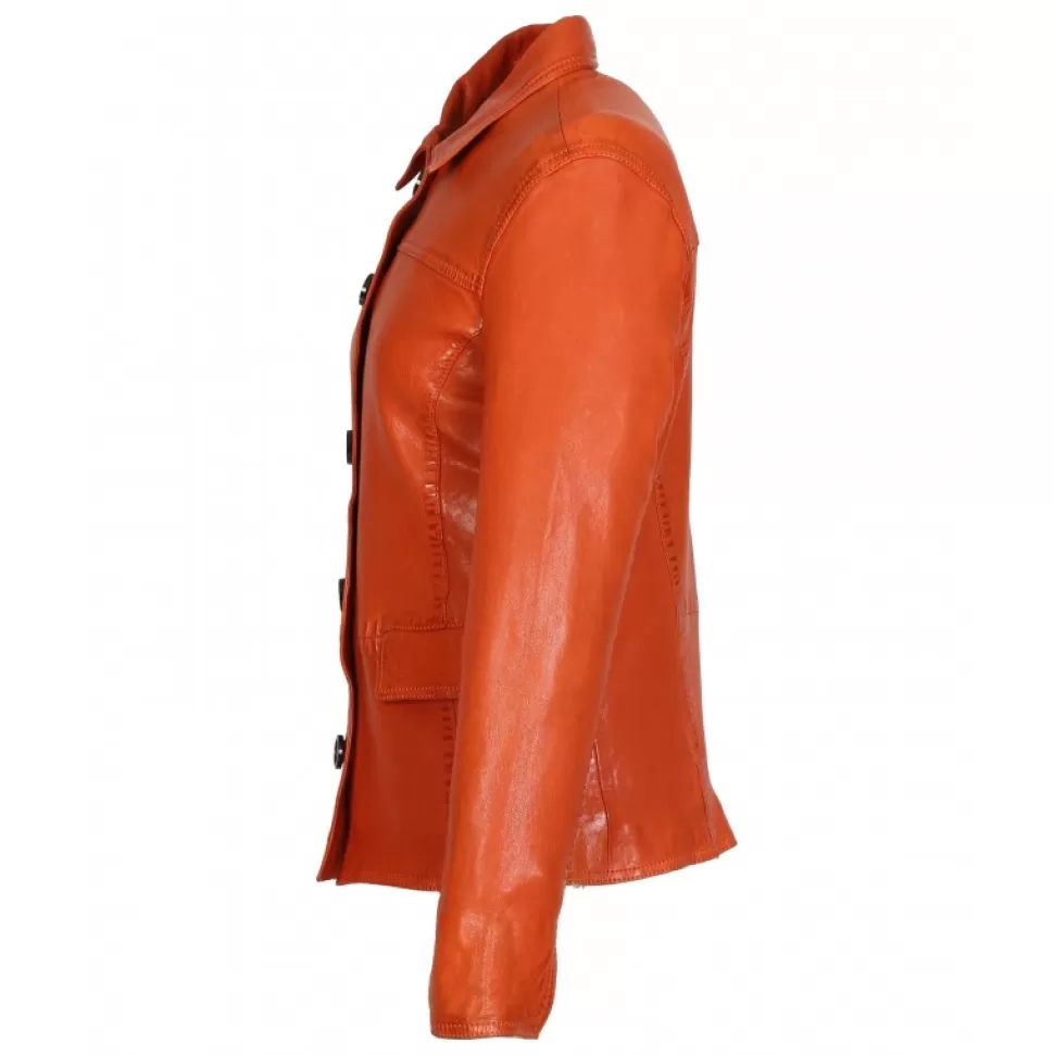 Women OAKWOOD Jackets*Romana Orange - Genuine Sheep Leather Jacket With Washed Effect