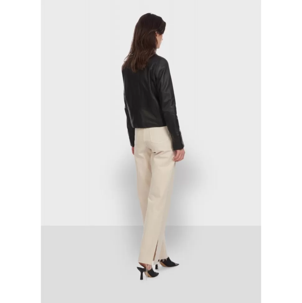 Women OAKWOOD Jackets*Rosalie Black - Short Genuine Leather Jacket With Shirt Collar