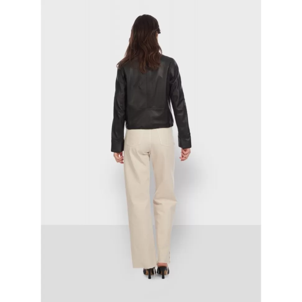 Women OAKWOOD Jackets*Rosalie Black - Short Genuine Leather Jacket With Shirt Collar