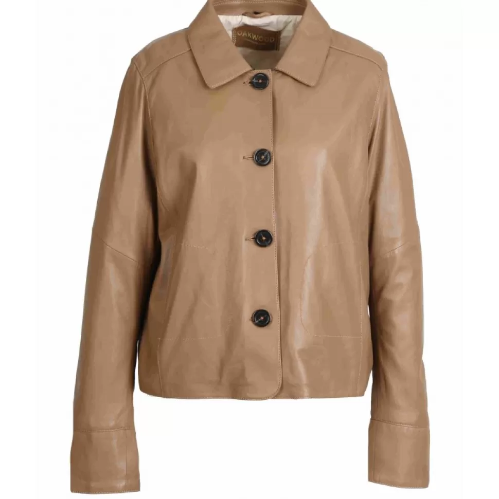 Women OAKWOOD Jackets*Rosalie Coffee- Short Genuine Leather Jacket With Shirt Collar