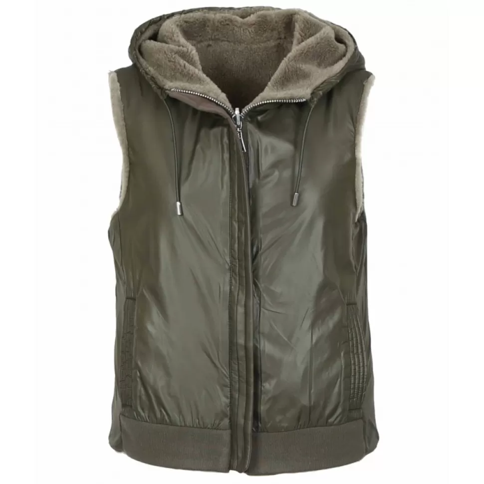 Women OAKWOOD Vests*Smiley Pale Green - Reversible Fake Fur 100% Wool / Nylon Gilet