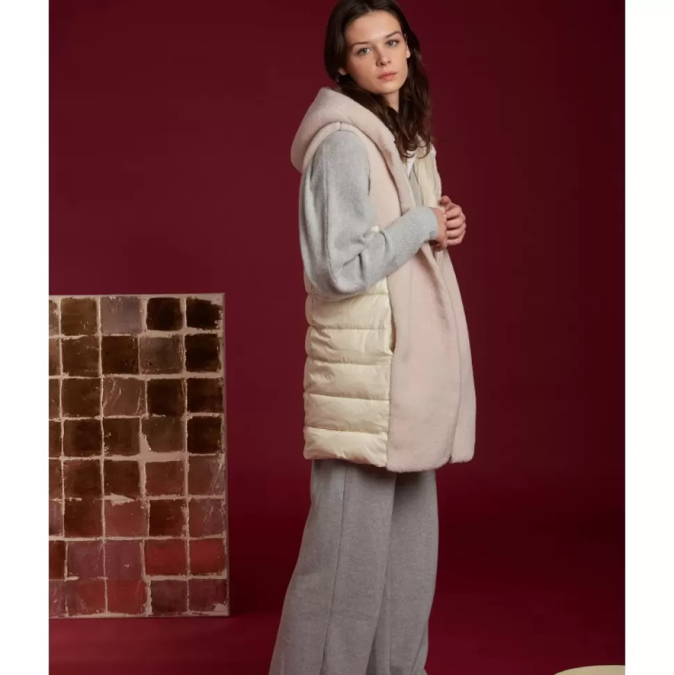 Women OAKWOOD Vests*Soprano Light Beige - Fake Fur 100% Wool / Padded Nylon Gilet